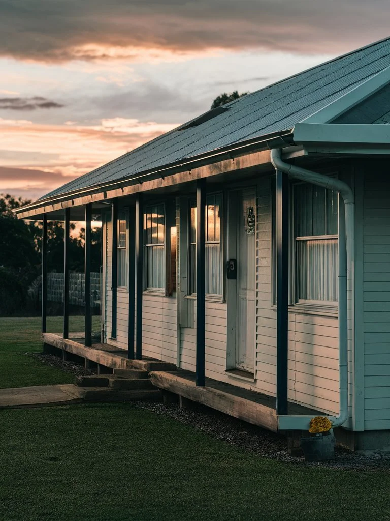 A single-storey home with gutters and a downpipe along the veranda roofline